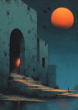 Mystical Moonlight Architecture with Figures