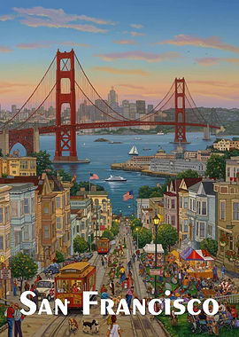 San Francisco cityscape with Golden Gate Bridge