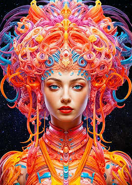 Colorful Fantasy Princess with Headdress Portrait
