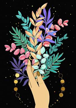 Hand Holding Colorful Leaves Illustration