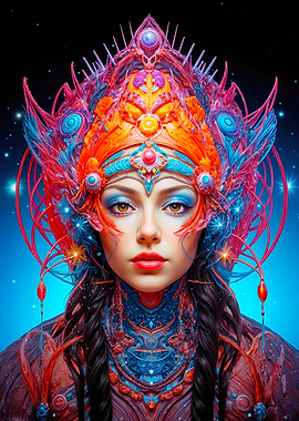 Fantasy Queen Portrait with Ornate Headdress