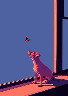 Dog and Butterfly by the Window