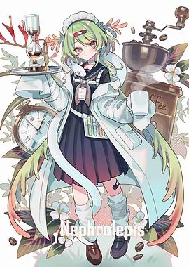 Anime Girl with Coffee and Snake