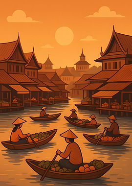 Floating Market Scene in Thailand