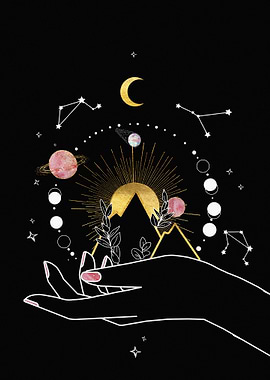 Celestial Hand with Planets and Constellations