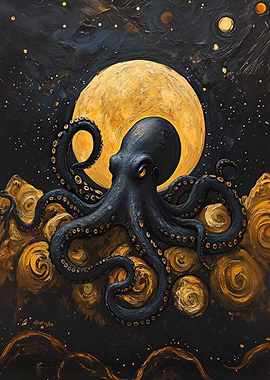 Octopus and Moon Painting