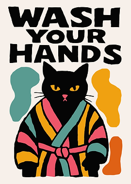 Wash Your Hands Cat Art