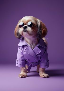 Stylish Shih Tzu Dog in Purple Trench Coat