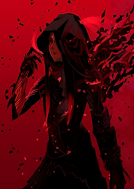 Hooded Figure in Red and Black