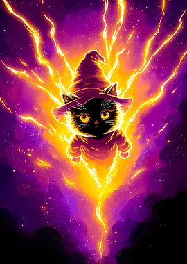 Wizard Cat with Lightning