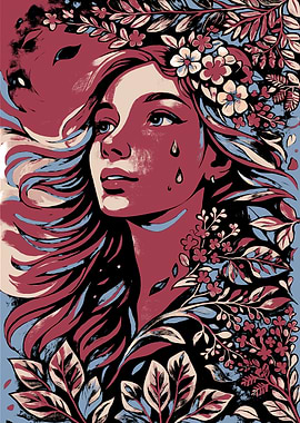 Floral Woman Portrait with Tears