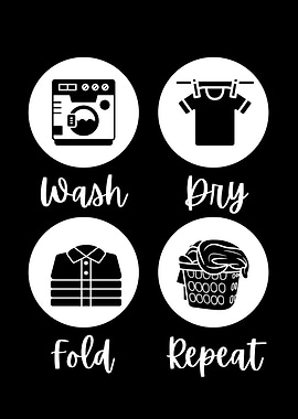 Laundry cycle infographic in black and white