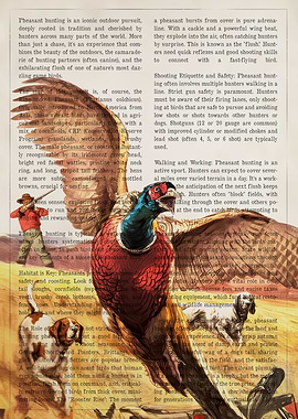 Pheasant Hunting Vintage Book Page Art