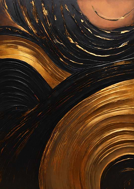 Abstract Black and Gold Wave Painting
