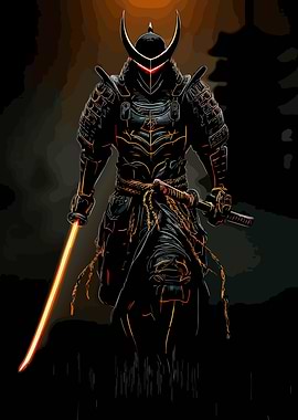 Cyberpunk Samurai Warrior with Glowing Swords