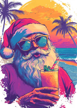 Santa Claus on Tropical Beach