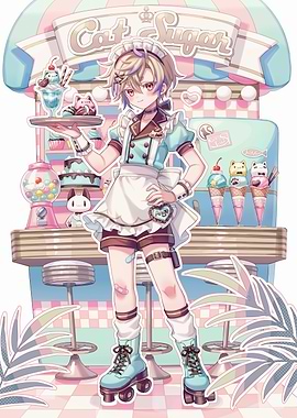 Anime Boy in Maid Outfit on Rollerskates