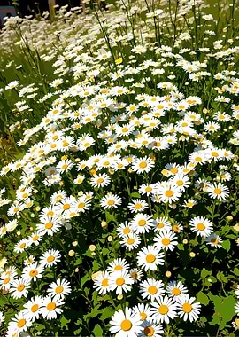 Field of White and Yellow Daisies