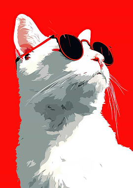 Cool Cat with Sunglasses on Red