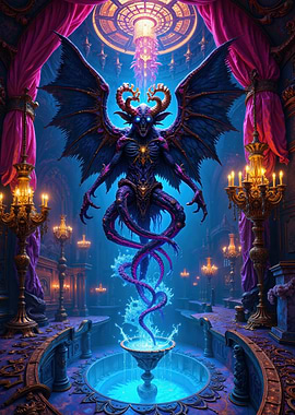 Winged Demon in Ornate Hall