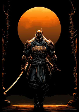 Armored Warrior with Katana and Moon
