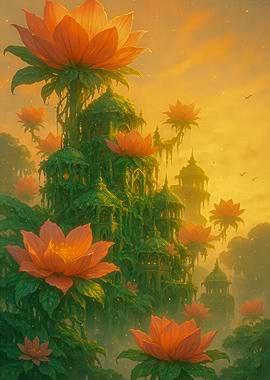 Lotus Flower Cityscape Fantasy Art