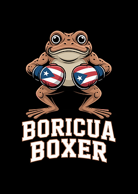 Boricua Boxer Frog Cartoon Illustration