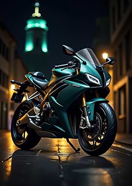 Emerald Motorcycle at Night