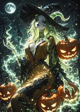 Halloween Witch with Pumpkins