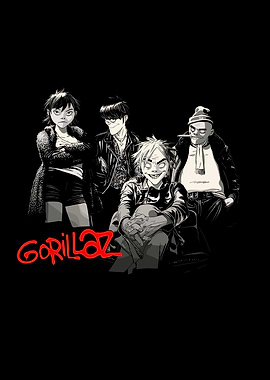 Gorillaz band members monochrome illustration