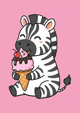 Cute Zebra Eating Ice Cream Cartoon