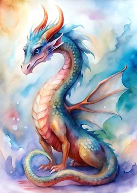 Watercolor Dragon Illustration