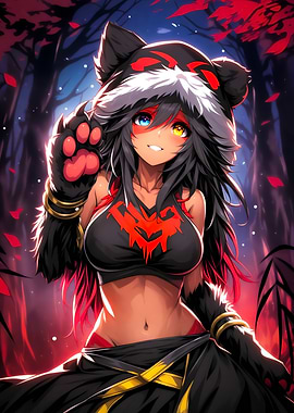 Anime Girl with Bear Hood in Forest
