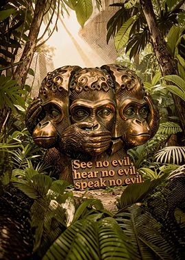 Three Wise Monkeys in Jungle