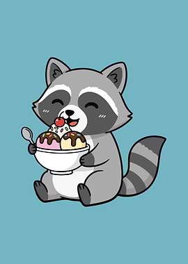 Cartoon Raccoon Eating Ice Cream