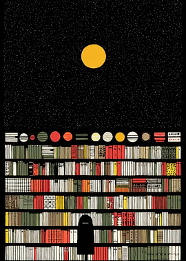 Bookshelf under the stars and moon