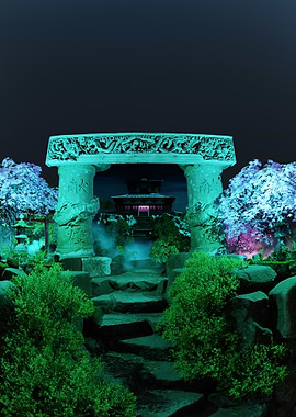 Japanese Garden with Stone Archway