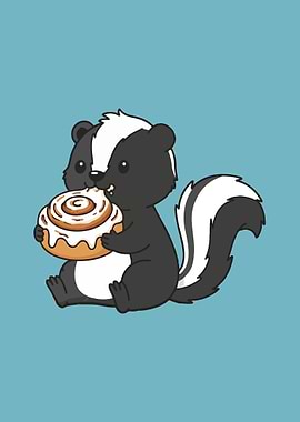 Cute Skunk Eating Cinnamon Roll