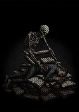 Death crushing a book reader