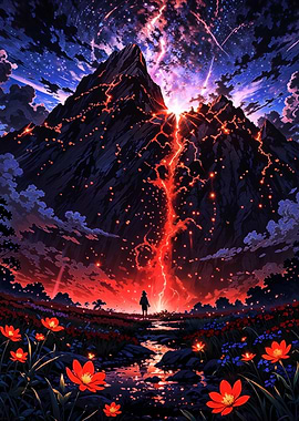 Emberfall - Volcanic Mountain Lava River & Lone Traveler