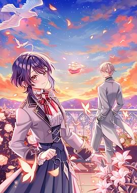 Anime characters in a romantic setting