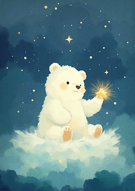 Cute Bear with Star on Cloud