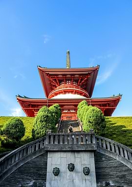 Japanese Pagoda with Blue Sky