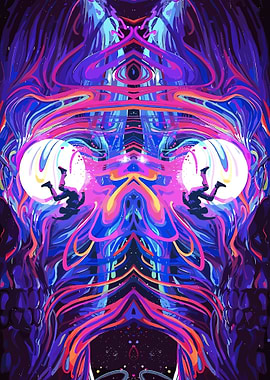 Psychedelic Skull with Falling Figures