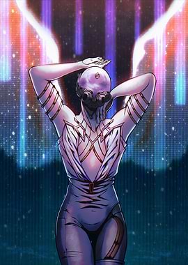 Futuristic Figure with Neon Background