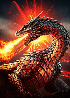 Dragon breathing fire digital
