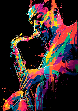 Colorful Saxophone Player Abstract Art