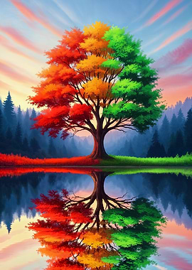 Fantasy Colorful Tree Reflection