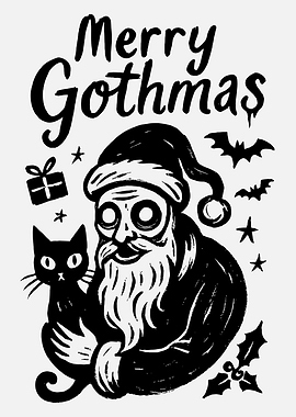 Merry Gothmas Santa with Black Cat