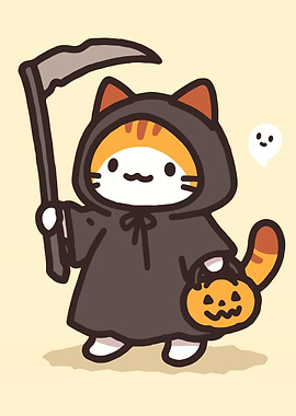 Cute Cat Grim Reaper Halloween Costume